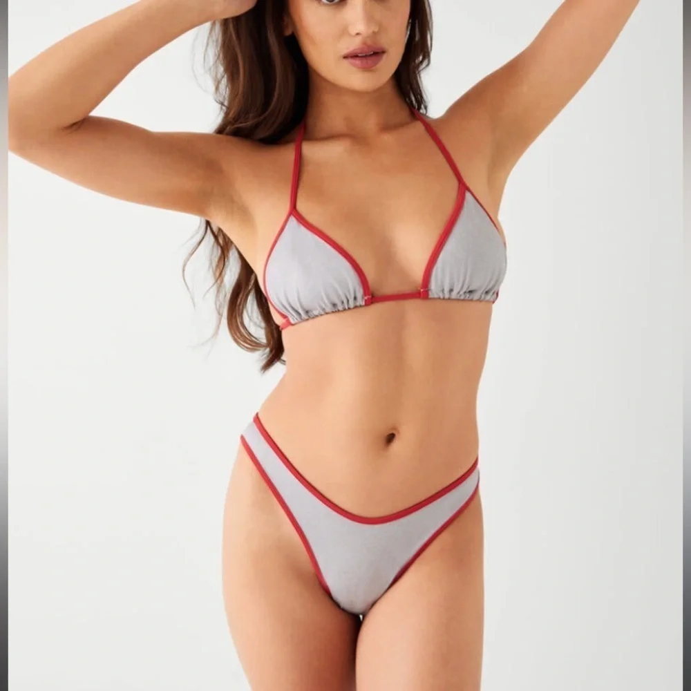 New! Frankie's Bikinis Dove Red and Gray binded Bikini Bottom 3999
